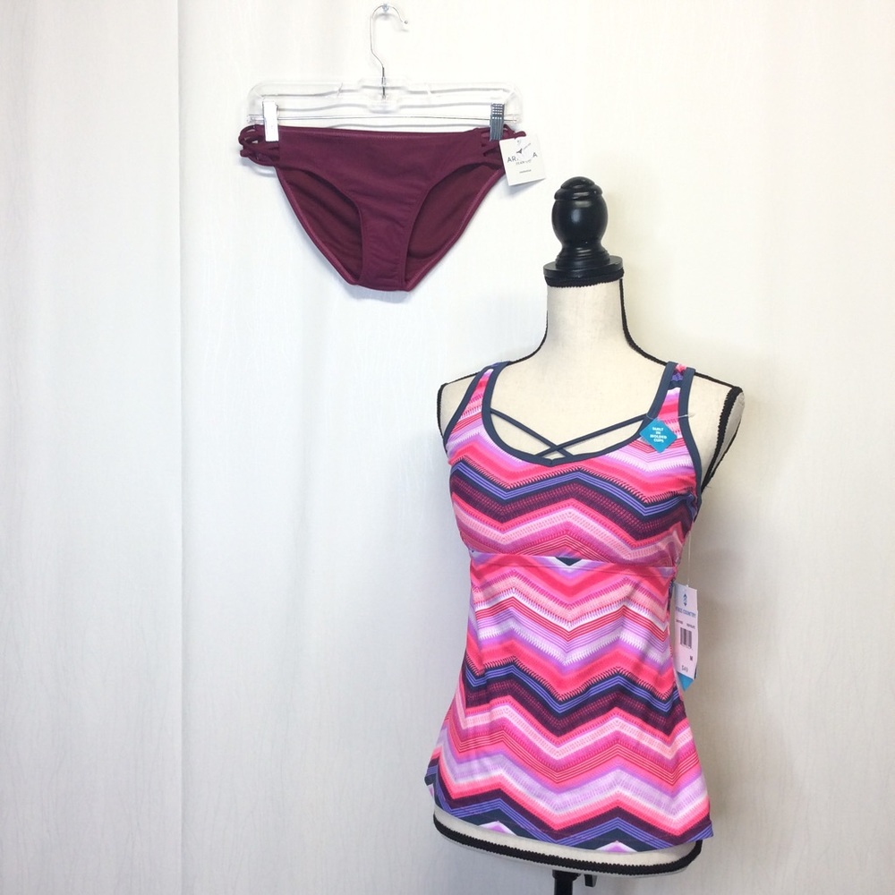 FREE COUNTRY tankini top & Arizona Swim Brief M